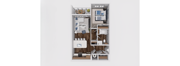 One bedroom apartment 3D floor plan with balcony at The Maverick Luxury Apartments, Colorado, 80132