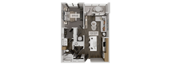 A floor plan of a small apartment with a bedroom and living room.