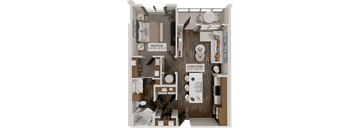 A diagram of a small apartment with a bedroom and living room.