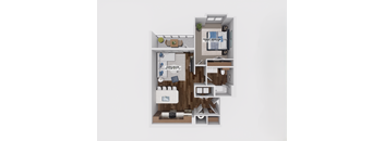 One bedroom apartment 3D floor plan with open layout at The Maverick Luxury Apartments, Monument, CO 80132