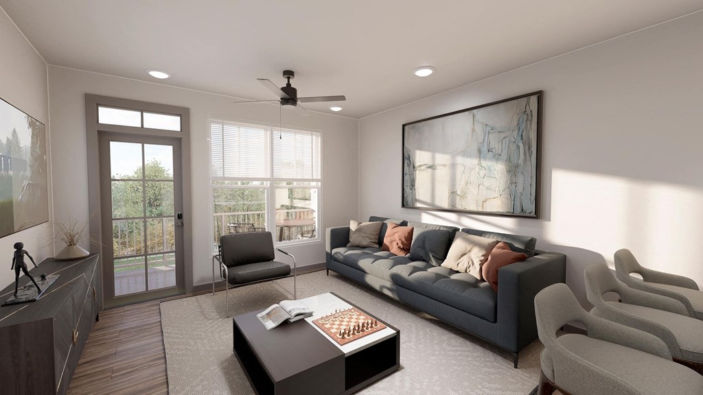 a living room with a couch and a coffee table