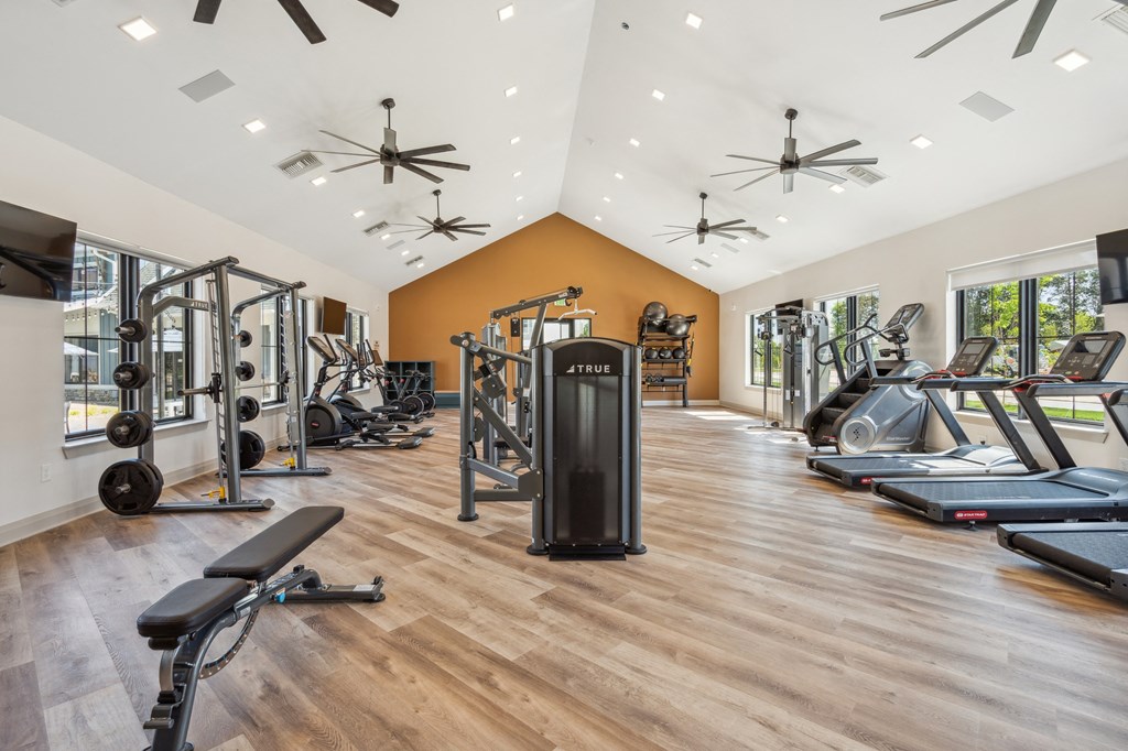 the gym at the enclave at woodbridge apartments in sugar land, tx  at Taylor Farms, North Carolina, 28262