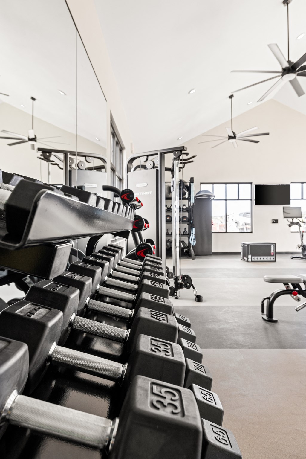 a row of cardio machines in a gym at Alta25, Monument, CO