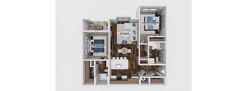 Two bedroom 3D floor plan with open concept living at The Maverick Luxury Apartments, Monument, 80132