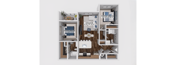 Two bedroom two bath 3D floor plan layout at The Maverick Luxury Apartments, Monument, Colorado