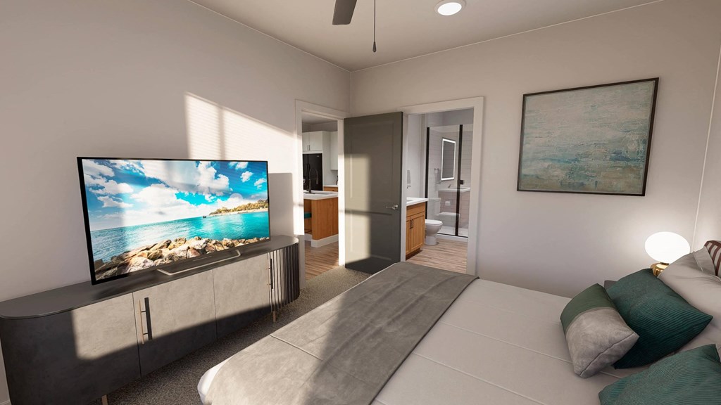 a living room with a couch and a tv