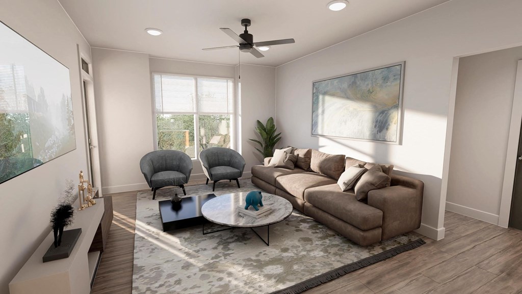 a living room with a couch and a coffee table