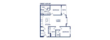 a floor plan of a two bedroom apartment with a bathroom and kitchen at Drift, Daytona Beach