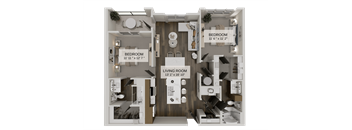 A diagram of a house layout with three bedrooms and a living room.