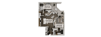 A floor plan of a home with three bedrooms and a living room.