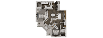 A floor plan of a house with three bedrooms and a living room.