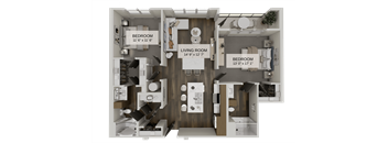 A diagram of a house layout with three bedrooms and a living room.