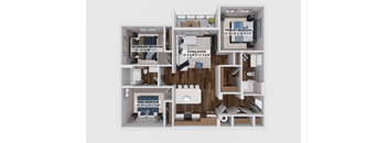 Three bedroom apartment 3D floor plan layout at The Maverick Luxury Apartments, Colorado