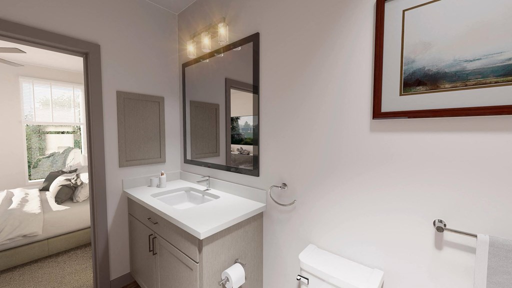 a white bathroom with a sink and a mirror