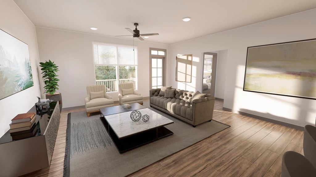 a living room with a couch and a coffee table