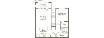 A1 - 1 Bedroom 1 Bath 786 Sq. Ft. Floor Plan at Canter, Ocala, FL, Florida, 34474
