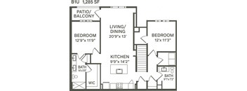 B1U- 2 Bedroom 2 Bath 1285 Sq. Ft. Floor Plan at Canter, Ocala, FL, 34474