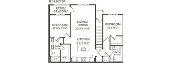 B1- 2 Bedroom 2 Bath 1202 Sq. Ft. Floor Plan at Canter, Florida, 34474