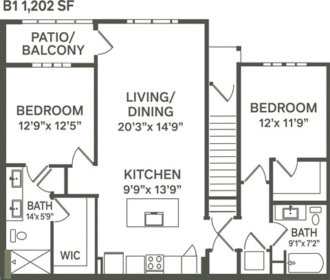 B1- 2 Bedroom 2 Bath 1202 Sq. Ft. Floor Plan at Canter, Florida, 34474