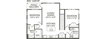 B2U- 2 Bedroom 2 Bath 1225 Sq. Ft. Floor Plan at Canter, Ocala