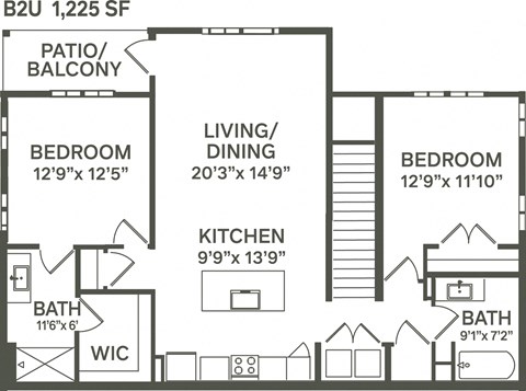 B2U- 2 Bedroom 2 Bath 1225 Sq. Ft. Floor Plan at Canter, Ocala