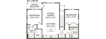 B2- 2 Bedroom 2 Bath 1169 Sq. Ft. Floor Plan at Canter, Ocala, FL, Florida