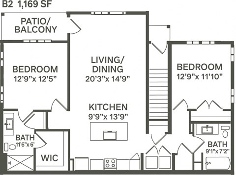 B2- 2 Bedroom 2 Bath 1169 Sq. Ft. Floor Plan at Canter, Ocala, FL, Florida