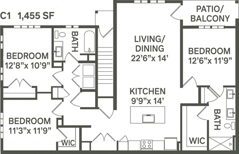 C1- 3 Bedroom 2 Bath 1445 Sq. Ft. Floor Plan at Canter, Ocala, FL