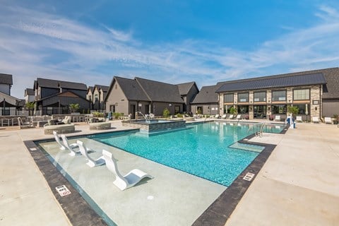 Sparkling Swimming Pool at houston levee west apartments at Slate at Fishers District, Fishers, IN