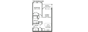 a floor plan of a bedroom apartment with a bathroom and a living room  at The Depot, Raymore, 64083