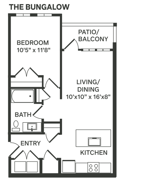 a floor plan of a bedroom apartment with a bathroom and a living room  at The Depot, Raymore, 64083