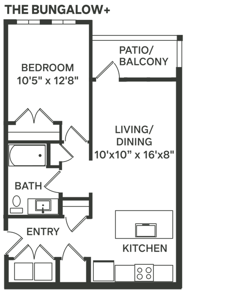 a floor plan of a bedroom apartment with a bathroom and a living room  at The Depot, Raymore, MO