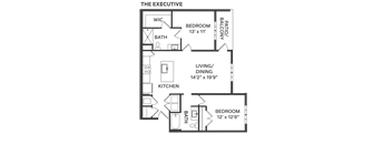 the floor plan of a bedroom apartment with a bathroom and a living room  at The Depot, Raymore, 64083