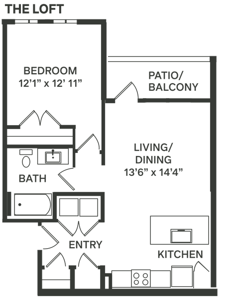 a floor plan of a house with a bedroom and a living room and a kitchen  at The Depot, Raymore, MO