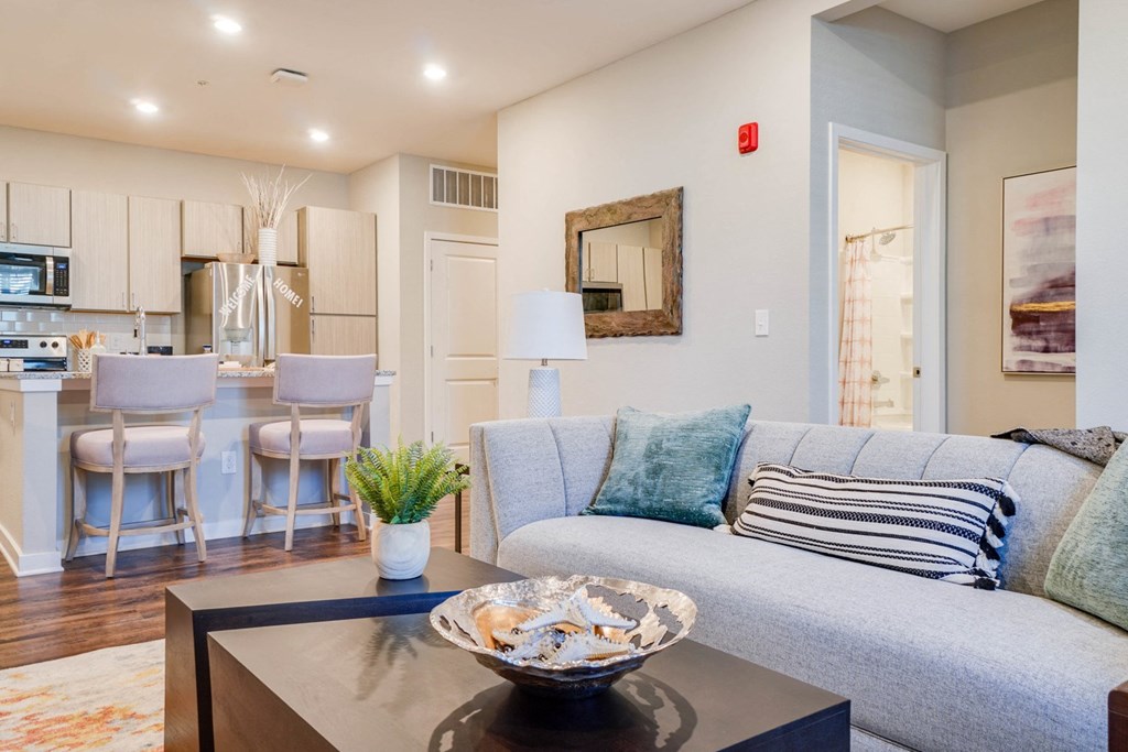 Living Area With Kitchen at Watermark at Urban Blu, Panama City Beach, Florida
