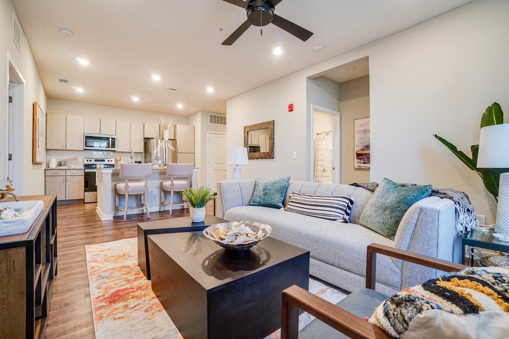 Living Area With Kitchen View at Watermark at Urban Blu, Panama City Beach, 32407