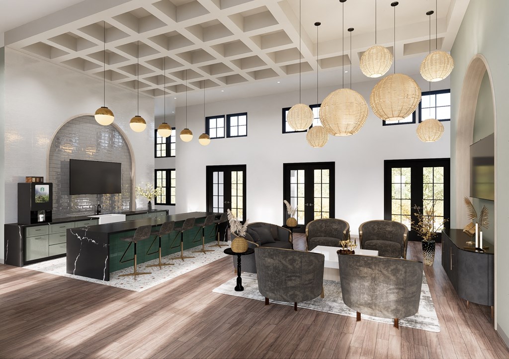 a living room with couches and chairs and a tv at The Hadley Luxury Apartments, North Port