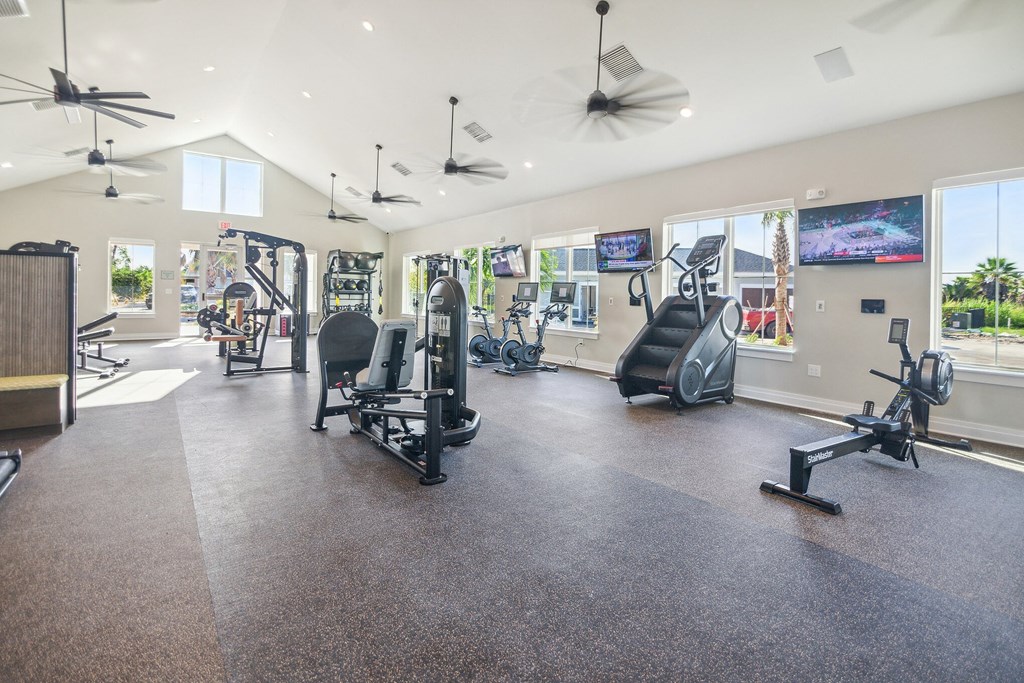 the estates with exercise equipment and windows at Palm Grove, Ellenton