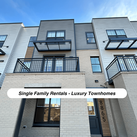 an image of a large apartment building with the words single family rentals luxury apartments