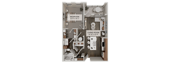 A diagram shows a bedroom that is 11.5"x 14" and a living room that is 12"x 12".