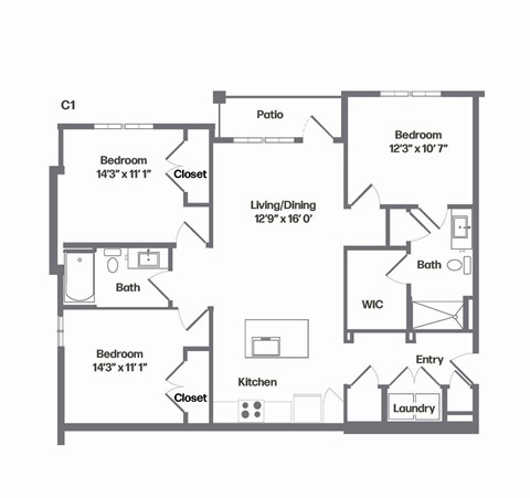 C1 Floor Plan at Watermark at Urban Blu, Florida, 32407