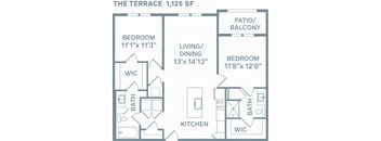 a floor plan of a bedroom apartment with a living room and a dining room at The Quarry, Colorado, 80526