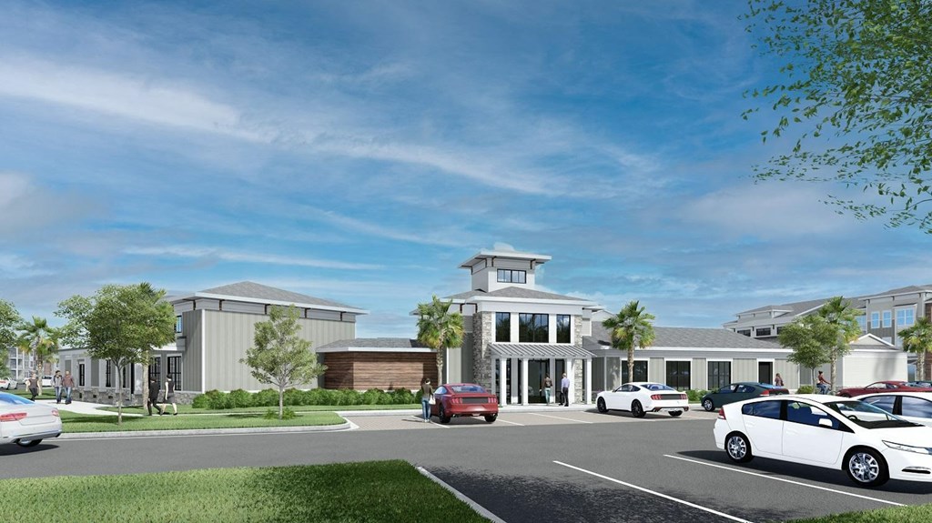 a rendering of a building with cars parked in a parking lot   at The Quinn, Pensacola, Florida