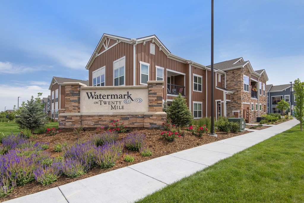 Property signage at Twenty Mile Monument Sign at Watermark on Twenty Mile, CO 80134
