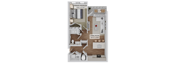 A diagram of a house layout with a primary bedroom and a living room.