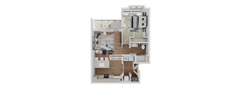 A floor plan of a living room and primary bedroom.
