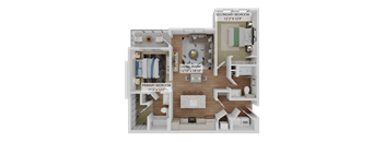 A diagram of a house layout with a living room, two bedrooms, and a secondary bedroom.