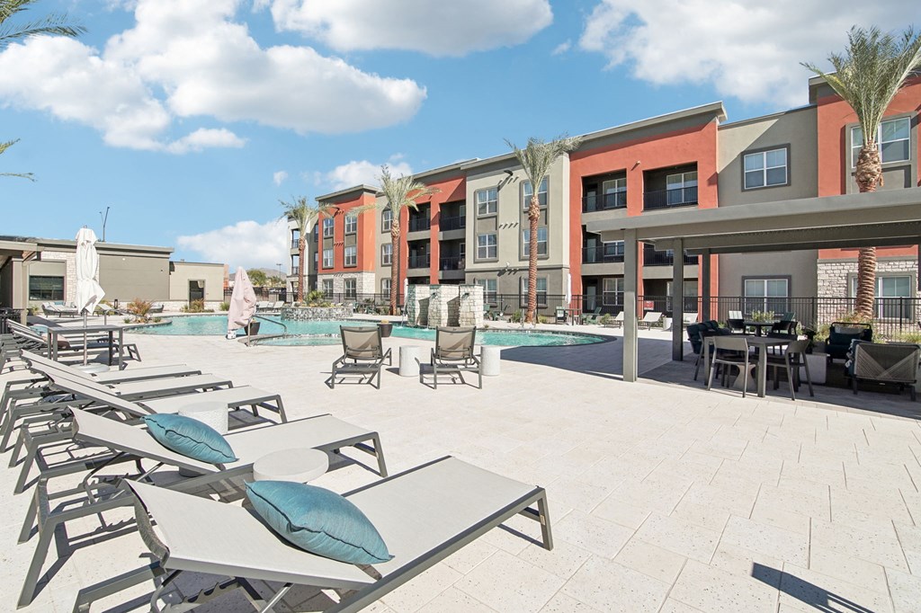 our apartments at the district feature a pool and lounge areas at The Maddox Luxury Apartment Homes, Buckeye, AZ