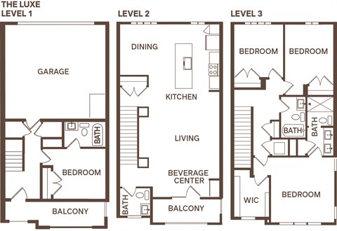 a floor plan of a two story house with a garage and a balcony at Meridian at CityPlace, Woodbury, MN 55125