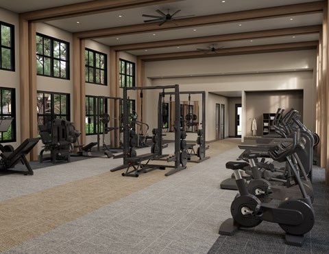 Fitness center with cardio and strength equipment at Venture On Venetucci Apartments, Colorado Springs, 80906
